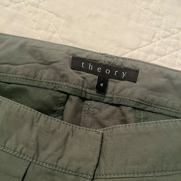 Theory Women's Olive Green Chinos 100% Cotton Size 4 Cuffed Straight Leg Preppy - Picture 9 of 11